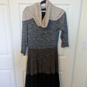Robbie Bee Beige and Black Cowl Neck Dress
